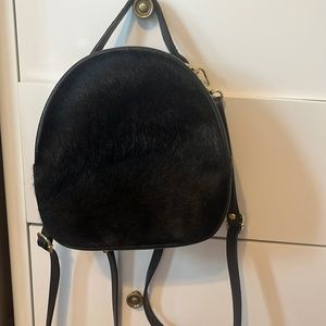 Black little backpack Italian leather fur front